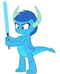 Size: 5225x6481 | Tagged: safe, artist:ponygamer2020, derpibooru import, oc, oc:frosty, oc:frosty the dragon, unofficial characters only, dragon, absurd resolution, dragoness, female, horn, ice dragon, image, jedi, lightsaber, male, may the fourth be with you, png, simple background, solo, star wars, tail, teenaged dragon, transparent background, vector, weapon, wings