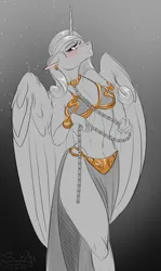 Size: 836x1400 | Tagged: safe, artist:sunny way, derpibooru import, princess cadance, alicorn, anthro, pony, art, artwork, blushing, chains, clothes, collar, costume, digital art, female, horn, image, mare, outfit, patreon, patreon reward, png, princess leia, slave, slave leia outfit, solo, star wars, wings