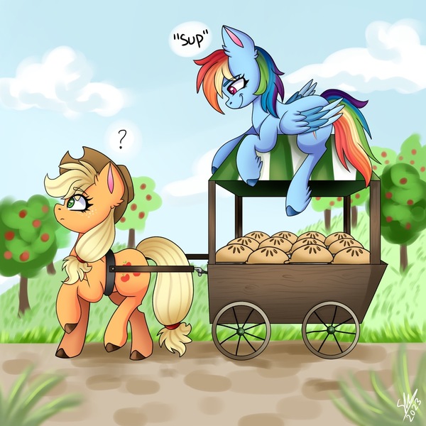 Size: 1280x1280 | Tagged: safe, artist:galaxy swirl, derpibooru import, applejack, rainbow dash, earth pony, pegasus, pony, appledash, female, image, jpeg, lesbian, shipping