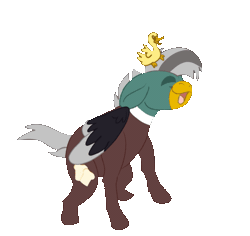 Size: 575x542 | Tagged: safe, artist:euspuche, derpibooru import, oc, oc:duk, unofficial characters only, duck pony, original species, pegasus, animated, clothes, commission, dance till you die dog, dancing, gif, hat, image, necktie, pony hybrid, quack, shirt, simple background, smiling, solo, transparent background, vest