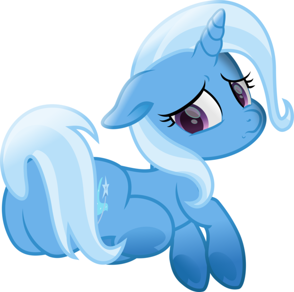 Size: 6021x5975 | Tagged: safe, artist:lincolnbrewsterfan, derpibooru import, trixie, pony, unicorn, a horse shoe-in, .svg available, adorable distress, blue, butt, covering, cute, cute face, diatrixes, disappointed, female, floppy ears, frog (hoof), highlights, hoof heart, horn, i'm sorry, image, inkscape, looking back, looking down, lying down, mare, movie accurate, plot, png, prone, puppy dog eyes, purple eyes, rear view, sad, sad face, sadness, sadorable, shading, simple background, solo, tail, tail covering, the great and powerful ass, three quarter view, transparent background, two toned hair, two toned mane, two toned tail, underhoof, upside-down hoof heart, vector, wand