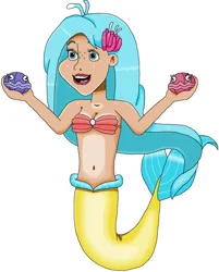 Size: 1204x1497 | Tagged: safe, artist:ocean lover, derpibooru import, princess skystar, shelldon, shelly, human, mermaid, my little pony: the movie, background removed, bare shoulders, beautiful, belly, belly button, blue eyes, blue hair, bra, cheerful, clothes, curvy, cute, disney style, excited, excitement, fins, fish tail, flower, flower in hair, freckles, happy, hourglass figure, human coloration, humanized, image, lips, lipstick, long hair, looking at someone, mermaid princess, mermaid tail, mermaidized, mermay, midriff, moderate dark skin, ms paint, open mouth, png, pretty, seashell, seashell bra, shell, simple background, species swap, tail, tail fin, underwear, white background
