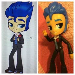 Size: 640x640 | Tagged: safe, artist:amy mebberson, official, flash sentry, equestria girls, equestria girls (movie), clothes, concept art, doll, equestria girls minis, fall formal outfits, image, jpeg, pants, shoes, sketch, smiley face, toy, tuxedo