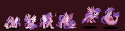 Size: 1280x321 | Tagged: safe, artist:magerblutooth, derpibooru import, pipp petals, hippogriff, pegasus, seapony (g4), g5, clam, commission, duckface, faded cutie mark, image, jewelry, jpeg, mobile phone, music notes, necklace, pearl necklace, phone, selfie, story included, stretching, transformation, transformation sequence