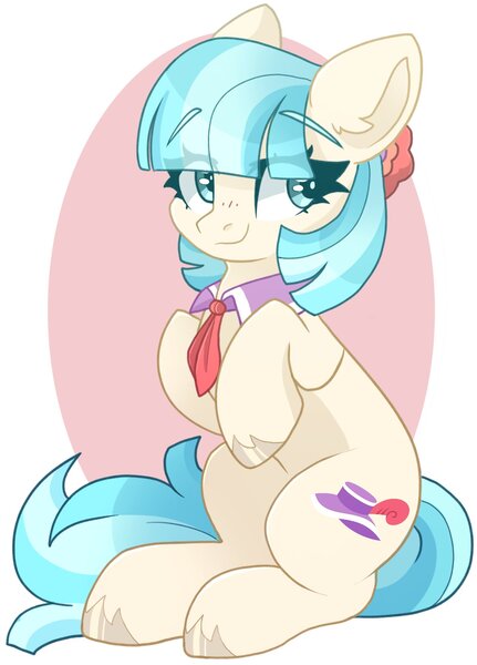 Size: 1379x1920 | Tagged: safe, artist:cinnamontee, derpibooru import, coco pommel, earth pony, pony, cocobetes, colored eyebrows, commission, cute, eye clipping through hair, eyebrows, eyebrows visible through hair, female, image, jpeg, mare, sitting, smiling, solo