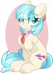 Size: 1379x1920 | Tagged: safe, artist:cinnamontee, derpibooru import, coco pommel, earth pony, pony, cocobetes, colored eyebrows, commission, cute, eye clipping through hair, eyebrows, eyebrows visible through hair, female, image, jpeg, mare, sitting, smiling, solo