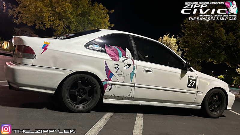 Size: 3840x2160 | Tagged: safe, derpibooru import, zipp storm, g5, car, honda, honda civic, image, instagram, irl, photo, png, zipp civic