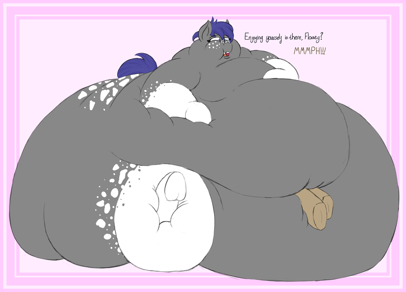 Size: 2000x1440 | Tagged: questionable, artist:thewindking, derpibooru import, oc, oc:floaty, oc:midnight blossom, unofficial characters only, bat pony, earth pony, bat pony oc, bat wings, belly, belly button, big belly, butt, butt freckles, chubby cheeks, coat markings, duo, fat, freckles, huge belly, huge butt, image, impossibly large belly, impossibly large butt, large belly, large butt, navel play, obese, png, simple background, socks (coat marking), text, wings