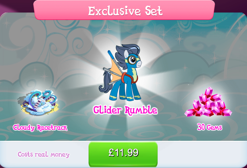 Size: 1266x862 | Tagged: safe, derpibooru import, official, rumble, pegasus, pony, aviator goggles, bundle, costs real money, english, gameloft, gem, glider, goggles, image, jpeg, male, mobile game, my little pony: magic princess, numbers, race track, sale, solo, solo focus, stallion, text