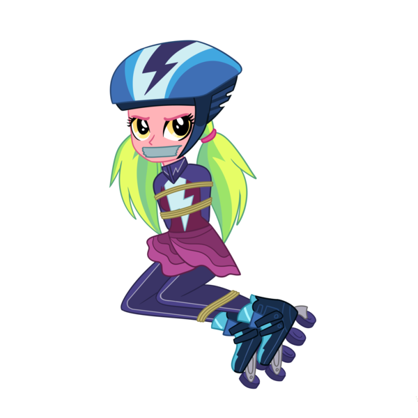 Size: 2000x2000 | Tagged: safe, artist:splendidbondage, derpibooru import, lemon zest, human, equestria girls, arm behind back, bondage, bound and gagged, gag, image, png, roller skates, rollerblades, rope, rope bondage, simple background, skates, solo, tape, tape gag, tied up, transparent background