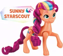 Size: 925x829 | Tagged: safe, derpibooru import, official, part of a set, sunny starscout, earth pony, pony, g5, my little pony: make your mark, braid, cutie mark, female, image, jpeg, merchandise, rainbow celebration, simple background, style of the day, text, toy, unshorn fetlocks, white background