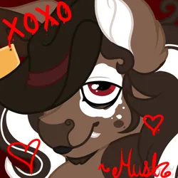 Size: 1000x1000 | Tagged: safe, artist:woofpoods, derpibooru import, screencap, oc, oc:hushknack, pony, autograph, cowboy hat, cowpony, curly hair, curly mane, hat, image, photo, png, red eyes, smiling, smirk