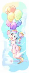 Size: 816x2048 | Tagged: safe, artist:toast091019, derpibooru import, oc, oc:oofy colorful, unofficial characters only, pony, unicorn, balloon, cheek fluff, chest fluff, cloud, female, floating, fluffy, hooves, horn, image, jpeg, open mouth, open smile, ponytail, sky, smiling, solo, sun, unicorn oc, unshorn fetlocks