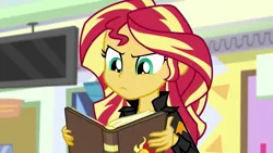 Size: 1920x1080 | Tagged: safe, derpibooru import, screencap, sunset shimmer, equestria girls, mirror magic, spoiler:eqg specials, book, image, png, solo