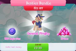 Size: 1268x857 | Tagged: safe, derpibooru import, official, general firefly, pegasus, pony, bundle, clothes, costs real money, english, gameloft, gem, hat, image, jpeg, magic coins, male, mobile game, my little pony: magic princess, numbers, sale, solo, solo focus, spread wings, stallion, text, wings