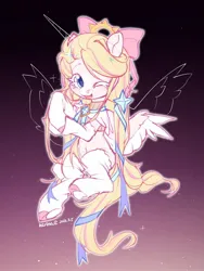 Size: 1080x1440 | Tagged: safe, artist:toast091019, derpibooru import, oc, unofficial characters only, pegasus, pony, bow, hair bow, image, jpeg, one eye closed, pegasus oc, ribbon, smiling, solo, spread wings, wings, wink