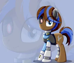 Size: 2000x1714 | Tagged: safe, artist:trackheadtherobopony, derpibooru import, oc, oc:rayson, unofficial characters only, cyborg, earth pony, clothes, image, looking at you, png, prosthetic eye, prosthetics, solo, zoom layer
