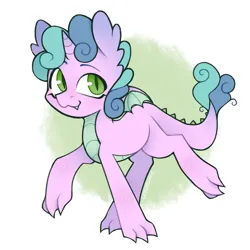 Size: 1000x1000 | Tagged: safe, artist:onionpwder, derpibooru import, dracony, dragon, hybrid, pony, unicorn, fusion:spike, fusion:sweetie belle, green eyes, hybrid fusion, image, png, scales, small wings, solo, wings