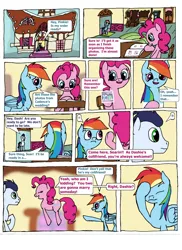 Size: 762x1049 | Tagged: safe, artist:soks777, derpibooru import, pinkie pie, rainbow dash, soarin', earth pony, pegasus, pony, comic, female, image, male, mare, png, shipping, soarindash, stallion, straight