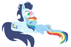 Size: 1091x733 | Tagged: safe, artist:gol5denlion, derpibooru import, rainbow dash, soarin', pegasus, pony, blushing, eyes closed, female, image, lying down, male, mare, png, shipping, simple background, soarindash, stallion, straight, transparent background, vector