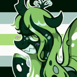 Size: 710x710 | Tagged: safe, artist:onionpwder, derpibooru import, queen chrysalis, changeling, changeling queen, agender, agender pride flag, alternate color palette, female, grin, icon, image, looking at you, mouthpiece, png, pride, pride flag, smiling