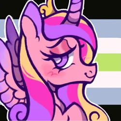 Size: 809x805 | Tagged: safe, artist:onionpwder, derpibooru import, princess cadance, pony, agender, agender pride flag, curved horn, horn, icon, image, png, pride, pride flag, smiling, spread wings, wings