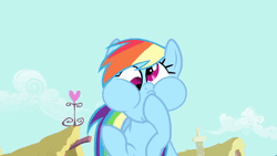 Size: 1920x1080 | Tagged: safe, derpibooru import, screencap, rainbow dash, pegasus, pony, a bird in the hoof, animated, derp, female, image, mare, puffy cheeks, silly face, solo, webm