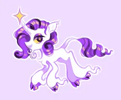 Size: 1100x909 | Tagged: safe, artist:onionpwder, derpibooru import, rarity, classical unicorn, pony, unicorn, alternate color palette, chin fluff, cloven hooves, horn, image, leonine tail, nonbinary, png, purple background, simple background, solo, unshorn fetlocks