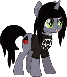 Size: 974x1123 | Tagged: safe, artist:lightningbolt, derpibooru import, oc, ponified, ponified:kellin quinn, pony, unicorn, .svg available, clothes, colored pupils, derpibooru exclusive, disguise, disguised siren, fangs, horn, image, jewelry, male, movie accurate, necklace, png, shirt, simple background, sleeping with sirens, slit pupils, solo, stallion, standing, t-shirt, tongue out, transparent background, vector