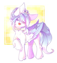 Size: 1993x2209 | Tagged: safe, artist:prettyshinegp, derpibooru import, oc, oc:stardust, unofficial characters only, pegasus, pony, abstract background, collar, eyes closed, image, open mouth, pegasus oc, png, raised hoof, smiling, solo, wings