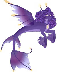 Size: 1257x1454 | Tagged: safe, artist:caliartshow, derpibooru import, oc, unofficial characters only, pony, seapony (g4), adoptable, clothes, digital art, dorsal fin, ethereal mane, eyelashes, female, fin, fin wings, fins, fish tail, flowing mane, flowing tail, image, jewelry, looking at you, mare, mermay, necklace, png, purple mane, seapony oc, see-through, signature, simple background, smiling, smiling at you, solo, spread wings, starry mane, tail, transparent background, wings, yellow eyes