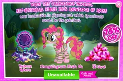 Size: 1961x1300 | Tagged: safe, derpibooru import, official, pinkie pie, earth pony, pony, my little pony: the movie, advertisement, alternate hairstyle, alternate timeline, chrysalis resistance timeline, costs real money, english, face paint, female, gameloft, gem, image, jpeg, mare, mobile game, numbers, sale, solo, solo focus, text, tribal pie