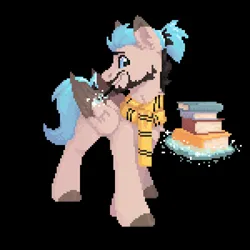 Size: 1200x1200 | Tagged: safe, artist:dorkmark, derpibooru import, oc, oc:spedicey, unofficial characters only, pegasus, pony, book, clothes, harry potter (series), image, magic, magic wand, pixel art, png, scarf, solo