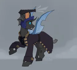 Size: 2538x2300 | Tagged: safe, artist:dorkmark, derpibooru import, oc, oc:captain black lotus, unofficial characters only, changeling, pony, cannon, clothes, headcannon, image, pirate, pirate costume, png, solo