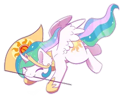 Size: 2763x2203 | Tagged: safe, artist:backgroundpony#f352, derpibooru import, princess celestia, alicorn, pony, clothes, commission, crown, cute, description is relevant, eyes closed, female, flag, horn, image, jewelry, mare, object in mouth, png, regalia, shoes, simple background, solar empire, solo, spread wings, transparent background, wings, ych example, your character here