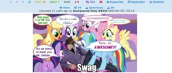 Size: 1133x483 | Tagged: safe, derpibooru import, edit, applejack, fluttershy, pinkie pie, rainbow dash, rarity, twilight sparkle, earth pony, human, pegasus, pony, unicorn, derpibooru, fake, faker than a three dollar bill, image, irl, irl human, justin bieber, meta, photo, png, text, wat