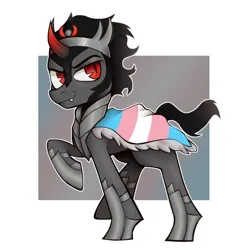 Size: 1000x1000 | Tagged: safe, artist:onionpwder, derpibooru import, king sombra, pony, unicorn, armor, clothes, crown, gender headcanon, headcanon, hoof shoes, image, jewelry, lgbt, lgbt headcanon, male, mouthpiece, png, pride, pride flag, regalia, robe, solo, stallion, trans male, transgender, transgender pride flag