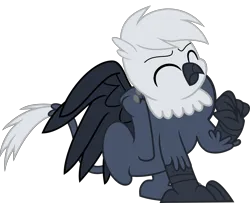 Size: 4026x3274 | Tagged: safe, artist:ponygamer2020, derpibooru import, oc, oc:grey, oc:grey the griffon, unofficial characters only, gryphon, behaving like a cat, catbird, claws, cute, eyes closed, griffon oc, griffon scratch, griffons doing cat things, hair, image, male, paws, png, scratching, simple background, smiling, solo, spread wings, tail, transparent background, vector, wings