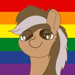 Size: 2048x2048 | Tagged: safe, artist:zugatti69, derpibooru import, oc, pegasus, pony, brown eyes, brown hair, brown mane, gay pride, gay pride flag, image, looking at you, png, pride, pride flag, pride month, rainbow flag, smiling, smiling at you, solo
