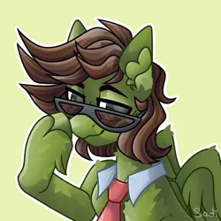 Size: 2000x2000 | Tagged: safe, artist:sadi, derpibooru import, oc, unofficial characters only, pegasus, pony, glasses, green background, image, png, simple background, solo