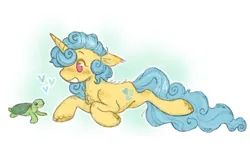 Size: 714x457 | Tagged: safe, artist:onionpwder, derpibooru import, lemon hearts, pony, turtle, unicorn, heart, image, lying down, png, solo