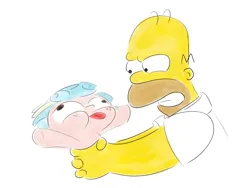 Size: 1376x1032 | Tagged: safe, anonymous artist, derpibooru import, cozy glow, pony, abuse, asphyxiation, female, filly, foal, frown, funny face, homer simpson, image, meme, png, simple background, strangling, the simpsons, tongue out, white background