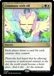 Size: 375x523 | Tagged: safe, artist:magpie-pony, derpibooru import, edit, angel bunny, fluttershy, alicorn, butterfly, insect, rabbit, alicornified, animal, ccg, fluttercorn, image, jewelry, magic, magic the gathering, moments before disaster, png, race swap, regalia, species swap, trading card, trading card edit, trading card game, what if