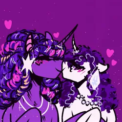 Size: 2048x2048 | Tagged: safe, artist:rare-apples, derpibooru import, rarity, twilight sparkle, oc, pony, unicorn, 2d, colored, digital art, duo, female, happy, heart, horn, image, jpeg, kissing, lesbian, looking at each other, looking at someone, love, mare, nuzzling, rarilight, shipping, smiling, smiling at each other, unicorn oc