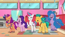 Size: 3072x1727 | Tagged: safe, derpibooru import, screencap, hitch trailblazer, izzy moonbow, pipp petals, sparky sparkeroni, sunny starscout, zipp storm, dragon, earth pony, pegasus, pony, unicorn, g5, my little pony: tell your tale, spoiler:g5, spoiler:my little pony: tell your tale, spoiler:tyts01e52, :o, baby, baby dragon, cute, eyes closed, female, grin, image, izzybetes, jpeg, male, mane five (g5), mare, marestream, open mouth, open smile, ponytropico, royal sisters (g5), siblings, sisters, smiling, sparkybetes, stallion, sunnybetes, vehicle