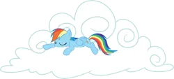 Size: 6612x3000 | Tagged: safe, artist:cloudy glow, derpibooru import, rainbow dash, pegasus, pony, griffon the brush off, cloud, eyes closed, female, folded wings, image, mare, png, simple background, sleeping, solo, transparent background, vector, wings