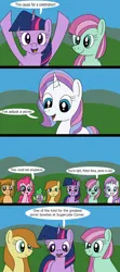 Size: 1920x4320 | Tagged: safe, artist:platinumdrop, derpibooru import, fluttershy, minty, pinkie pie, potion nova, twilight sparkle, twilight sparkle (alicorn), oc, alicorn, g3, my little pony: pony life, butterscotch, comic, dialogue, g4.5 to g4, generation leap, image, png, request, rule 63, saguaro, speech bubble