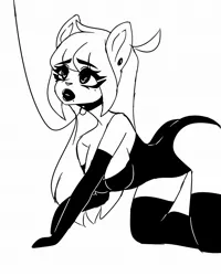 Size: 1638x2048 | Tagged: suggestive, artist:dub_doodles, derpibooru import, oc, unofficial characters only, anthro, anthro oc, clothes, gloves, image, jpeg, latex, latex gloves, latex socks, leotard, simple background, socks, solo, white background