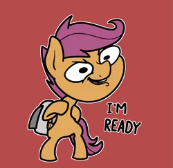 Size: 2048x1993 | Tagged: safe, artist:ewoudcponies, derpibooru import, scootaloo, pegasus, pony, female, image, jetpack, png, red background, simple background, solo