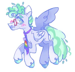 Size: 1280x1232 | Tagged: safe, artist:onionpwder, derpibooru import, feather flatterfly, pegasus, pony, glasses, image, male, necktie, png, pride, pride flag, rainbow colors, simple background, solo, trans male, transgender, transgender pride flag, white background